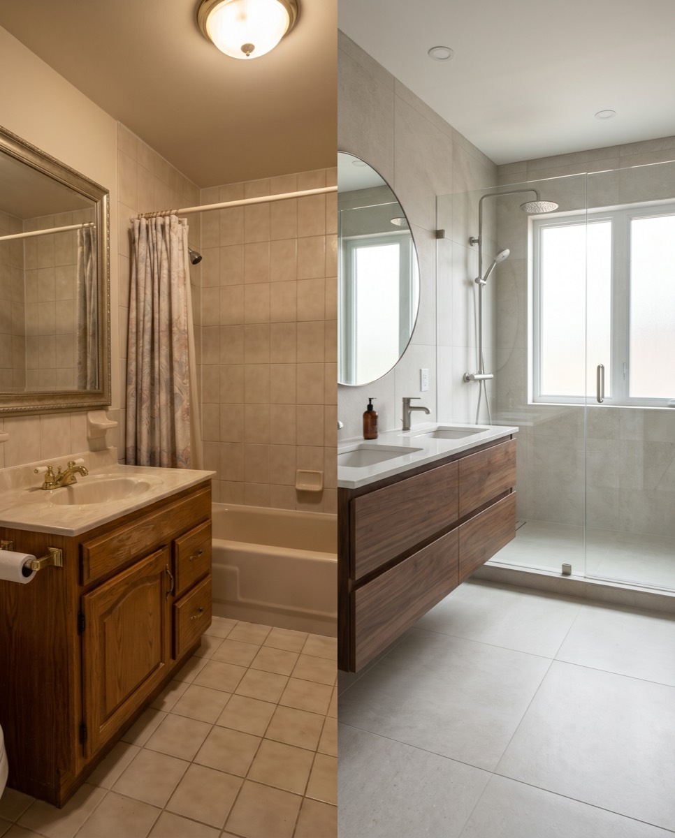 The same bathroom before and after a renovation